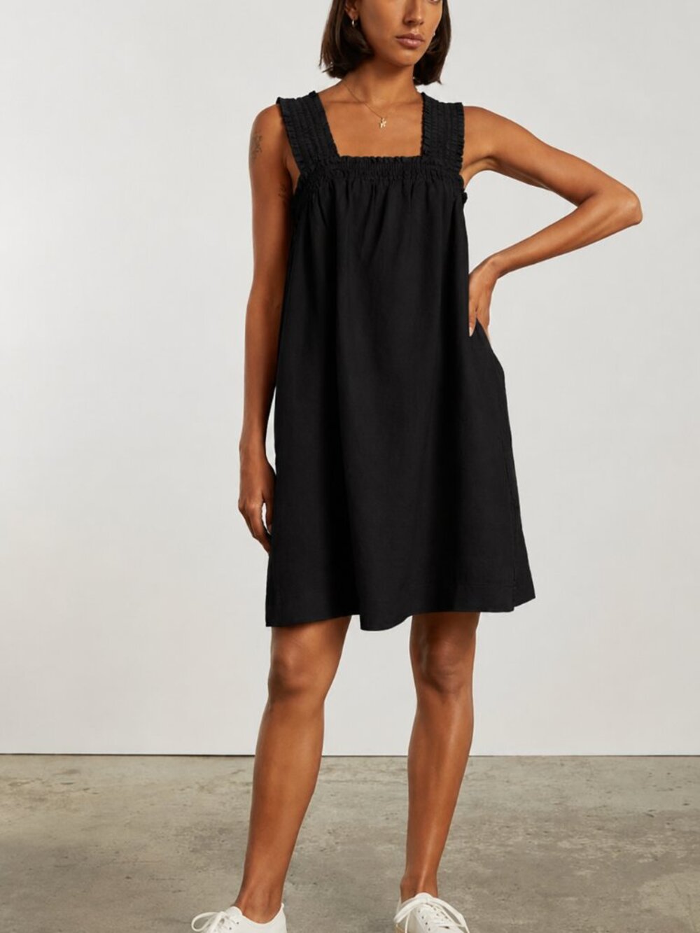 Everlane Linen Smocked-Strap Mini Dress